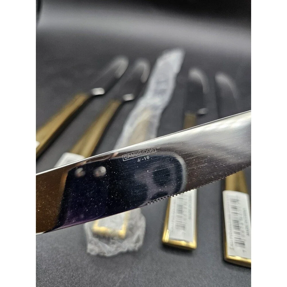 Cambridge Cali Gold Tone Handle Dinner Knives Set Of 6